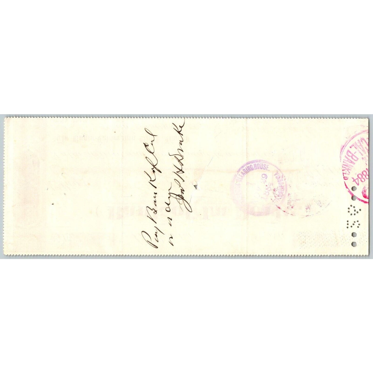Bank of La Porte Check J.H. Drake (Wells Fargo Agent ?) 1884 Mining Vignette
