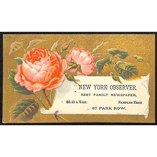 New York Observer Newspaper 37 Park Row NYC Victorian Trade Card VGC Scarce
