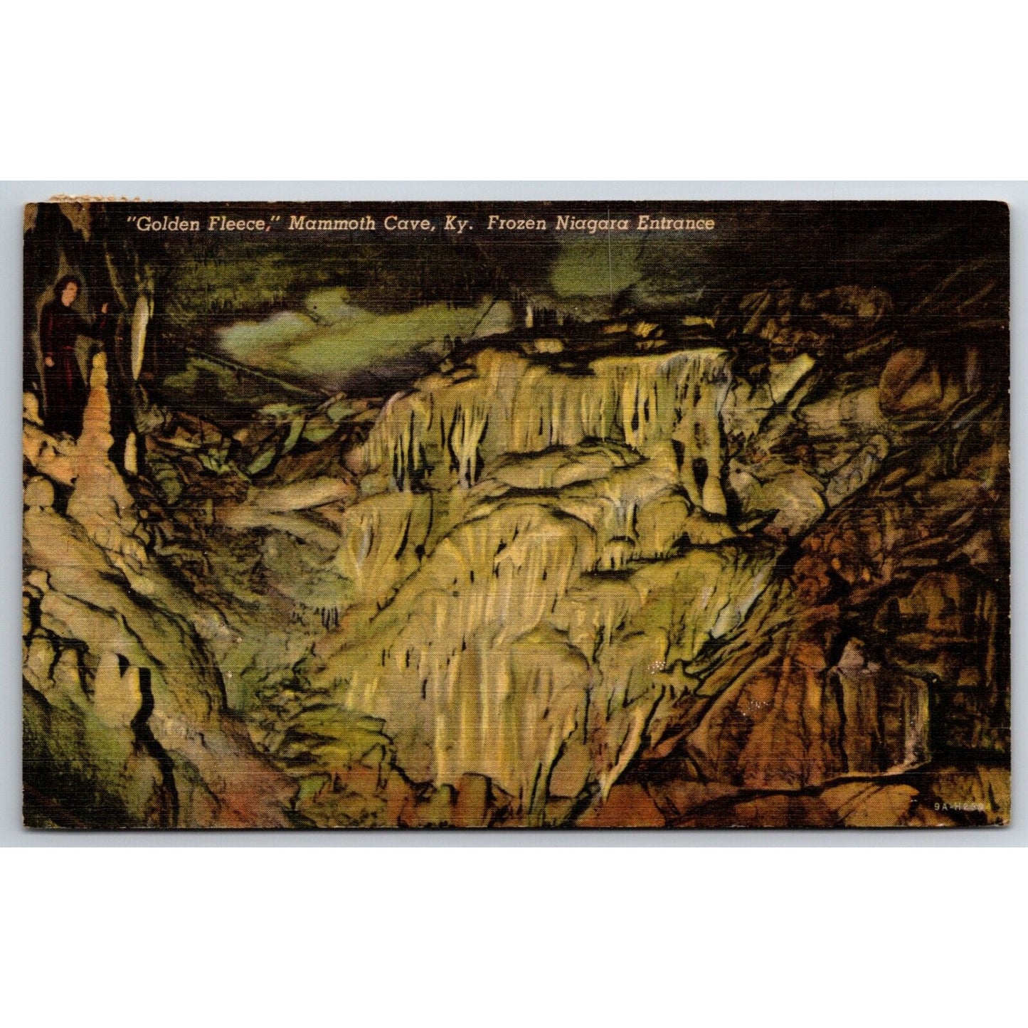 "Golden Fleece" Mammoth Cave, KY Frozen Niagara Linen Postcard PM 1952