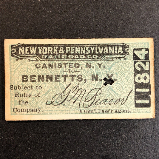New York & Pennsylvania Railroad July 14 1917 Bennetts, NY Ticket #11824