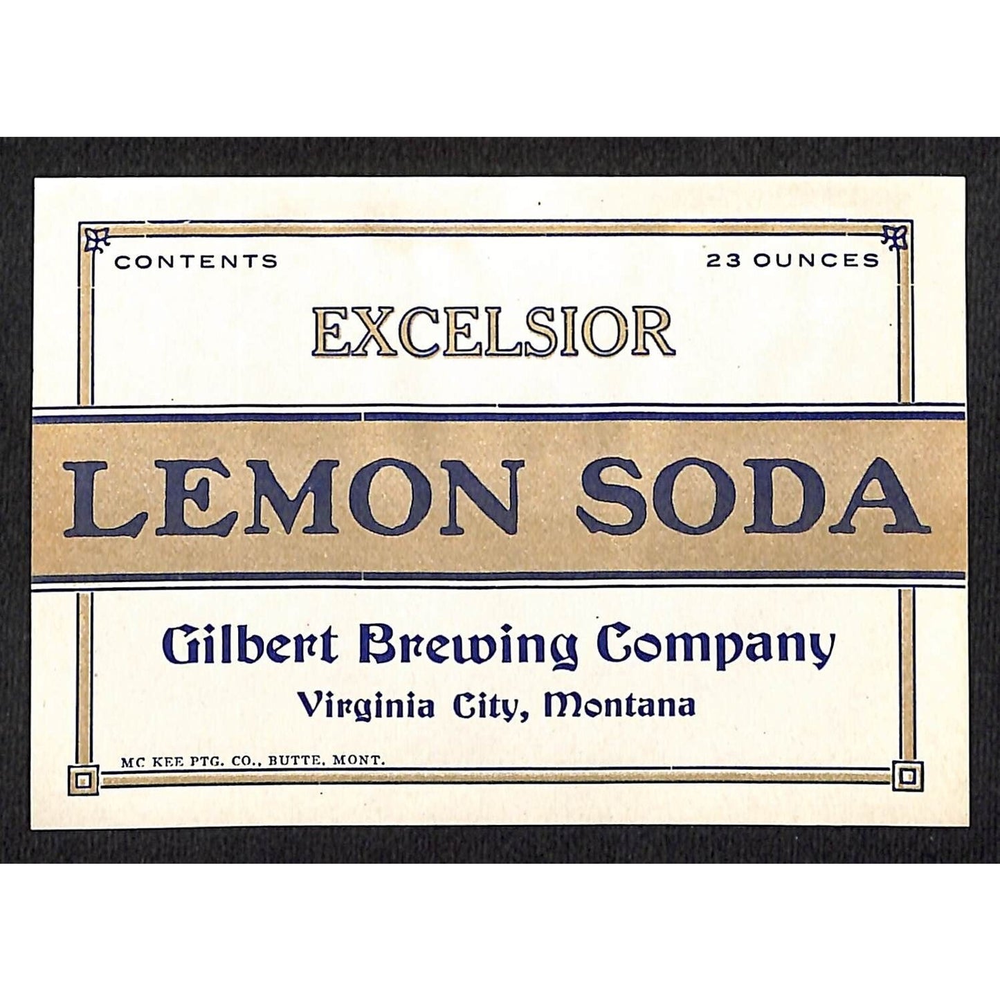 Lemon Soda Label Gilbert Brewing Co. Virginia City, MT c1935-40s Scarce