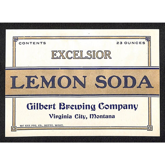 Lemon Soda Label Gilbert Brewing Co. Virginia City, MT c1935-40s Scarce