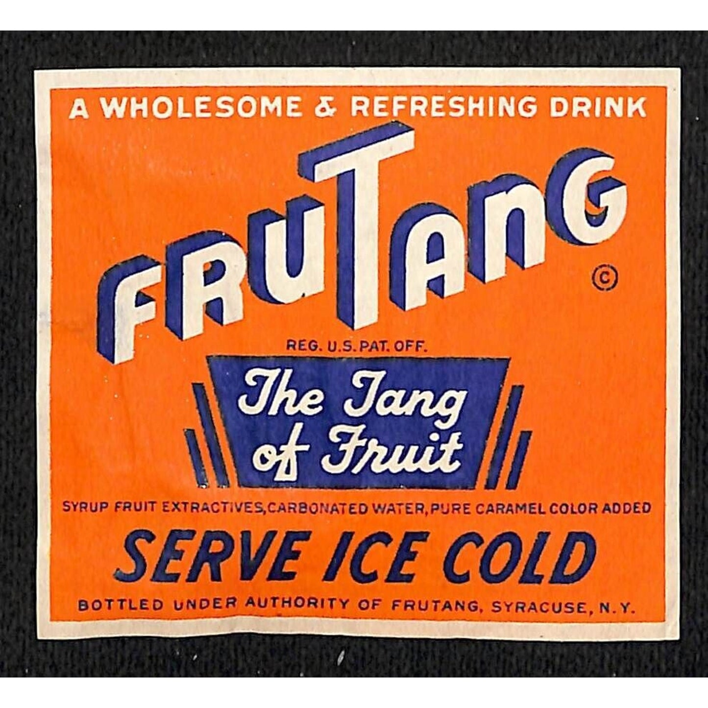 FruTang "The Tang of Fruit" Soda Beverage Label Syracuse, NY c1940's-50's Scarce