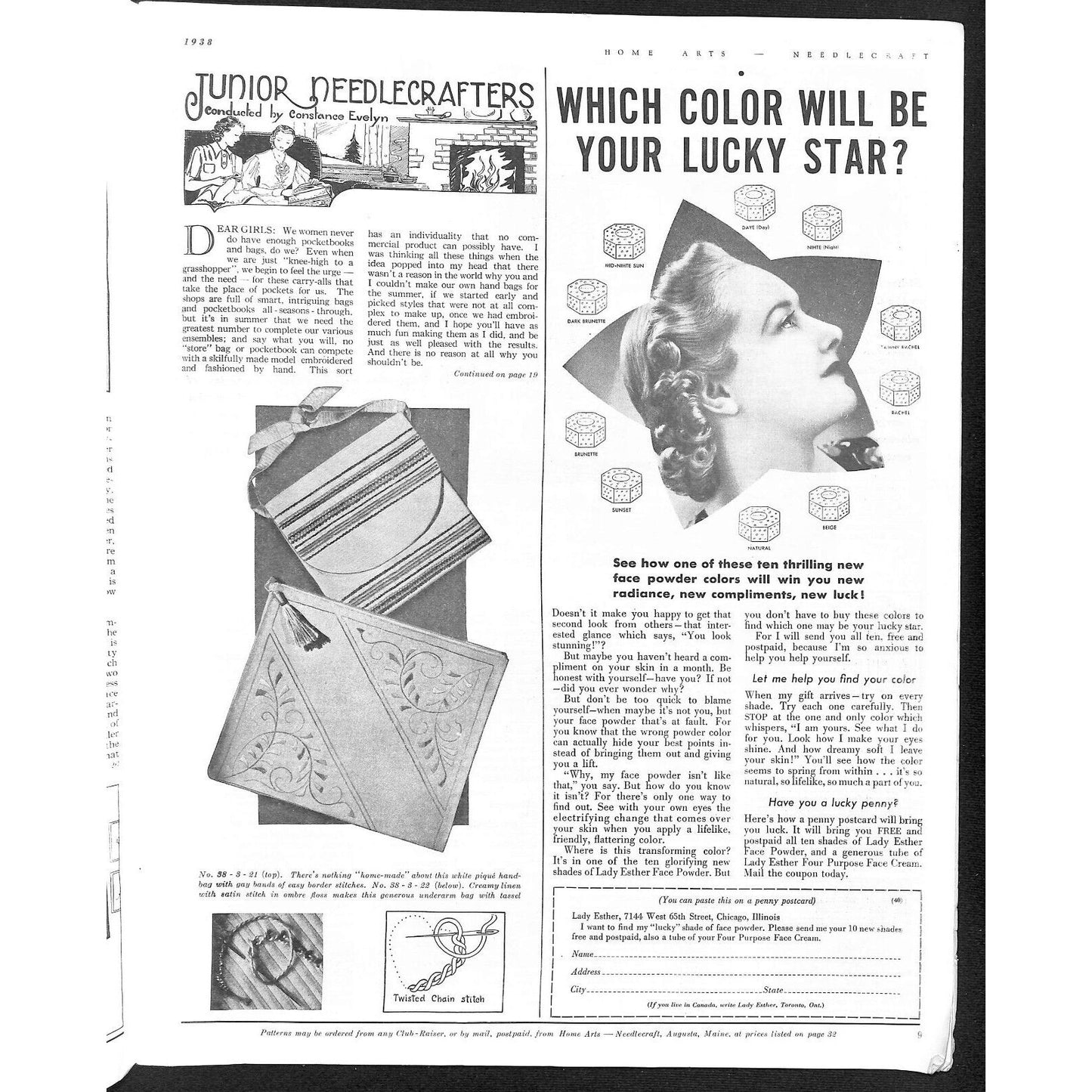Home Arts Needlecraft Magazine March 1938 34pp Tons of Ads Good Condition