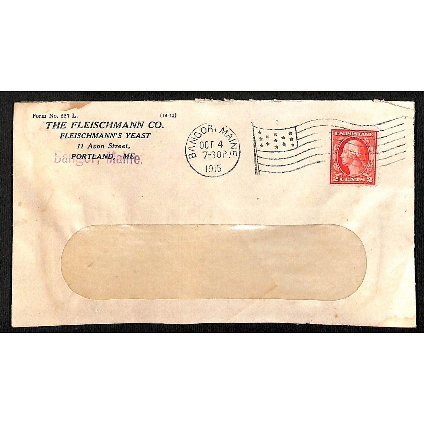 Portland, ME Fleischmann Yeast 1915 Advertising Cover Envelope