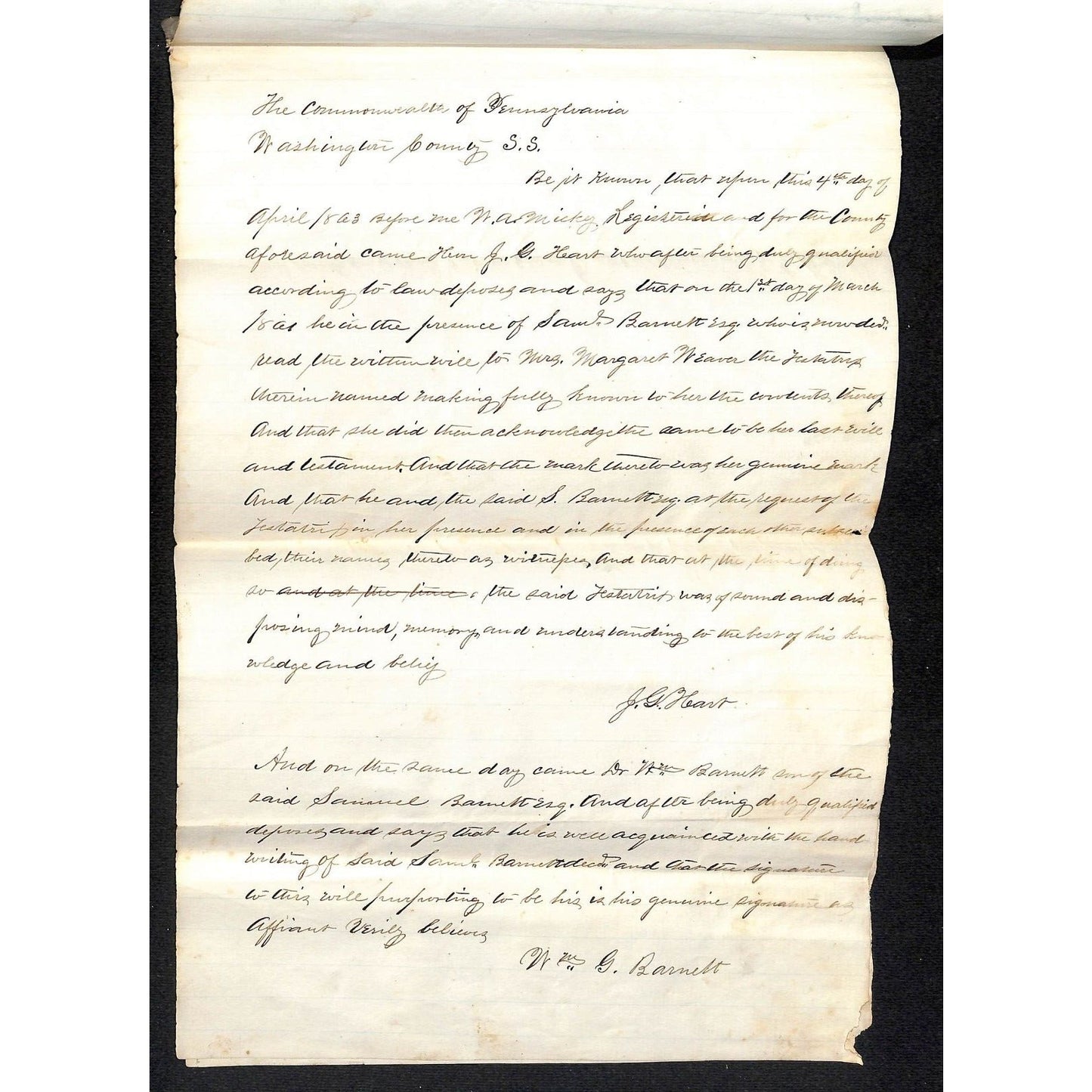 Margaret Weaver West Bethlehem, PA 1864 5pp Last Will Document
