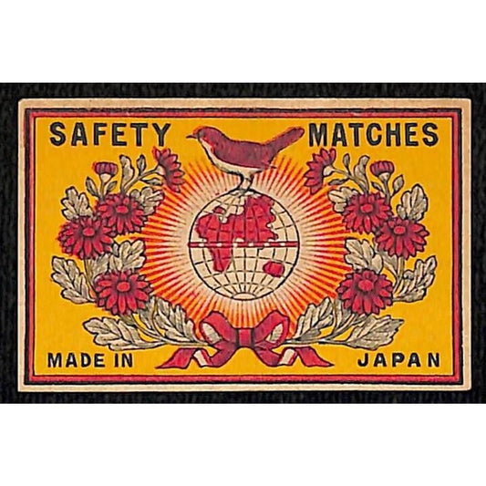 Globe Bird Vintage Made in Japan Pre-War c1900-1920's Matchbox Label Unused VGC