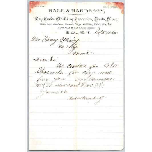 Hall & Hardesty Dry Goods Sheridan, MT 1881 ALS / Letterhead Henry Elling*