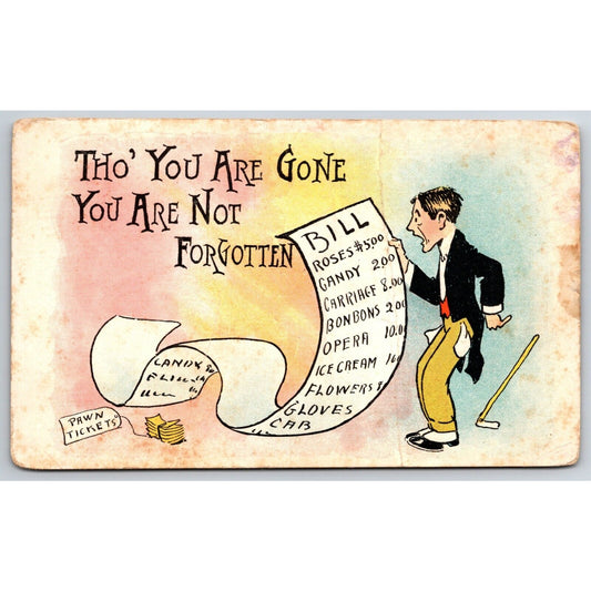 Funny Sticker Shock Postcard - Man is Surprised at Romancing Bill / Pawn c1915