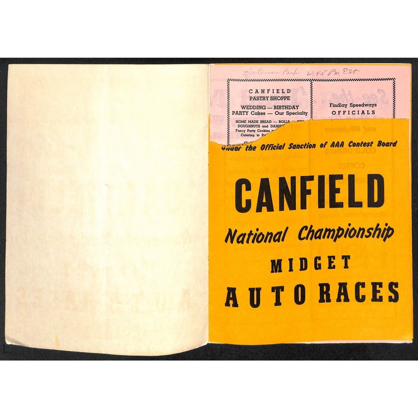 Canfield Speedway Midget Auto Racing Program AAA Duane Carter / Cal Nidy c1949