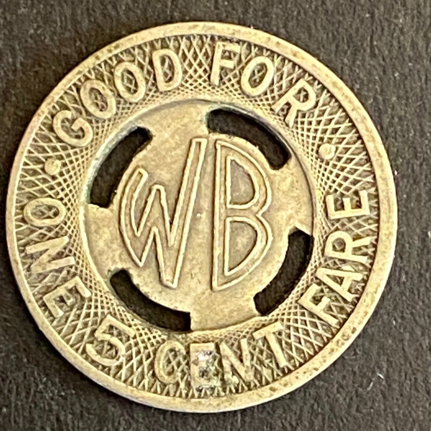 Warren Bisbee Bus Line Arizona G/F One 5 Cent Fare Transit Token 16mm (#2)