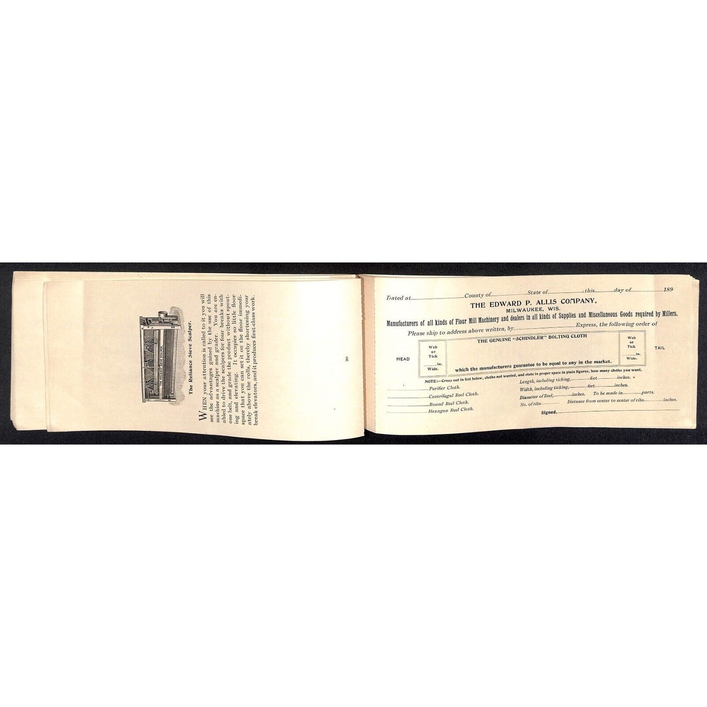Edward. P. Allis Co. Milwaukee 1890's Wire Cloth Catalog Order Form Booklet 32pp