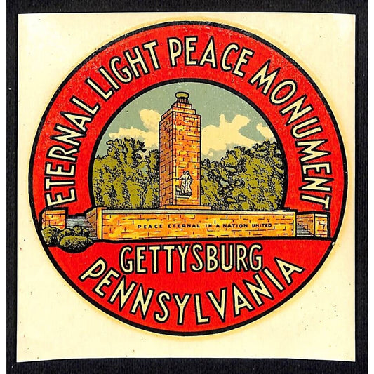 Eternal Light Peace Monument Gettysburg Water Transfer Decal Souvenir c1950's