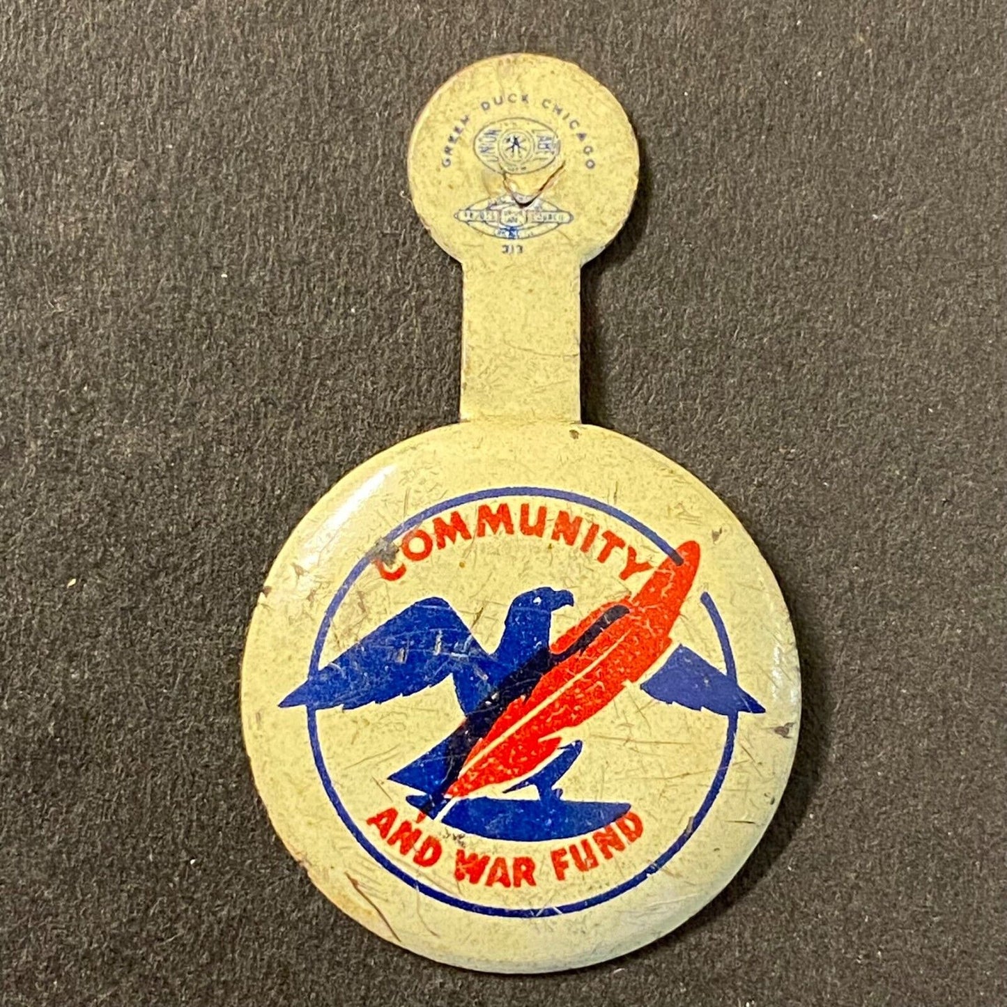 Red Cross Community and War Fund WWII Era Steel Fold Over Pin Feather (#4)