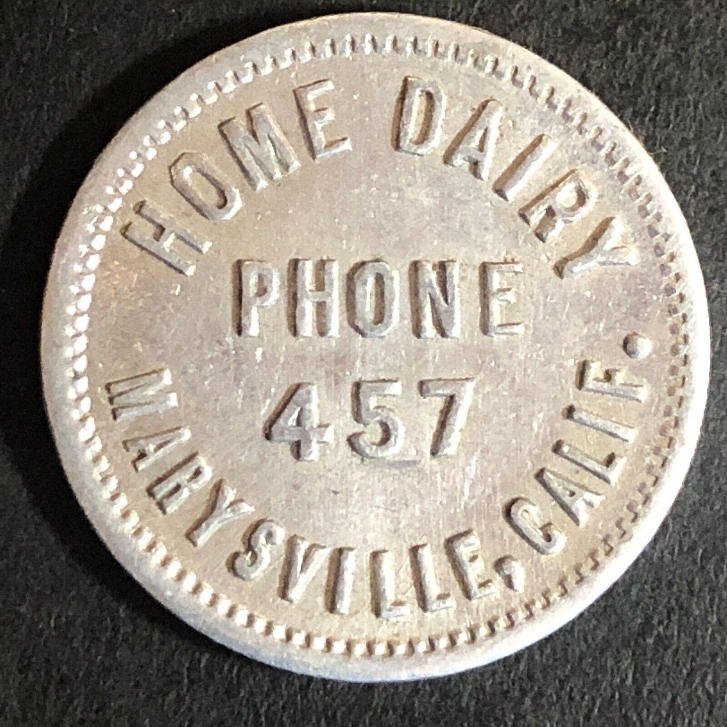 Home Dairy Marysville, CA Alum Trade Token G/F One Quart 24mm c1920's-40