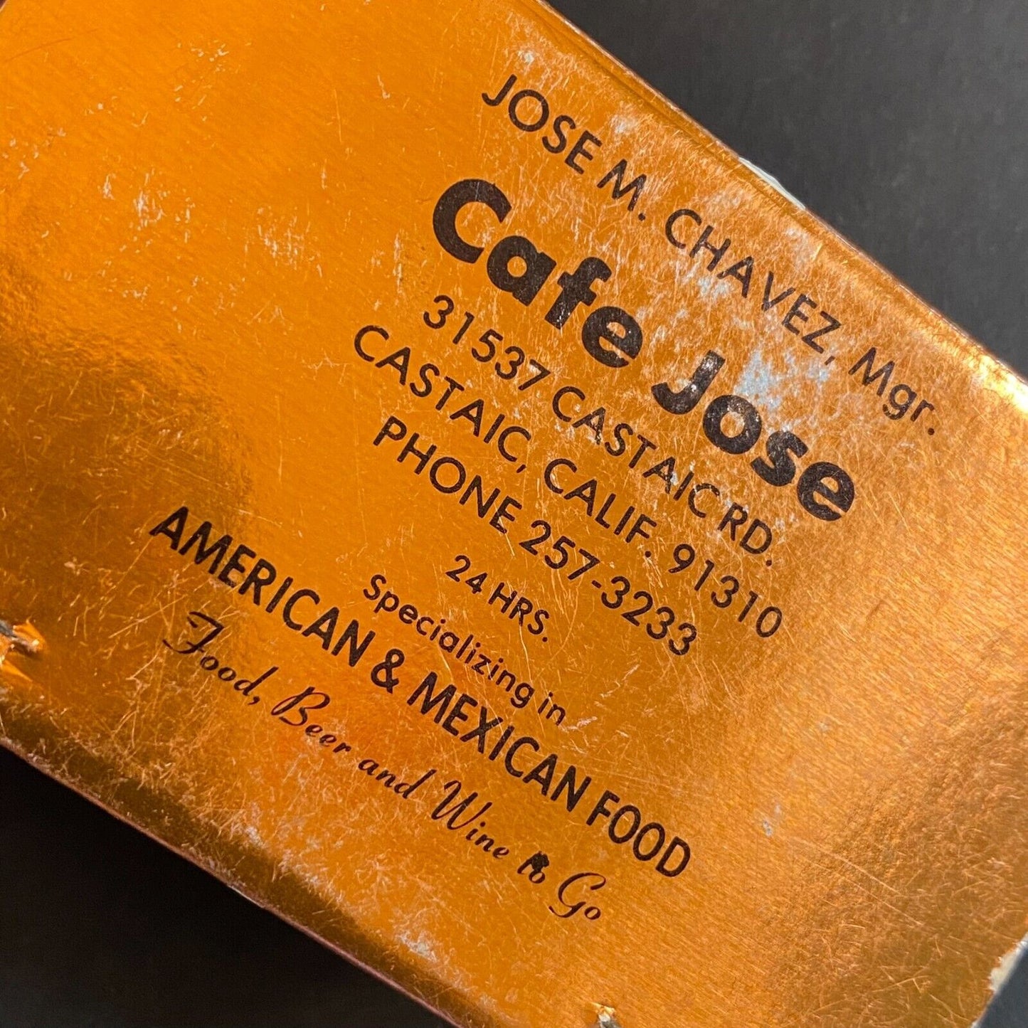 Cafe Jose Jr. Restaurant Near Full (-1) 40-Strk. Matchbook Foil c1965-73 Scarce