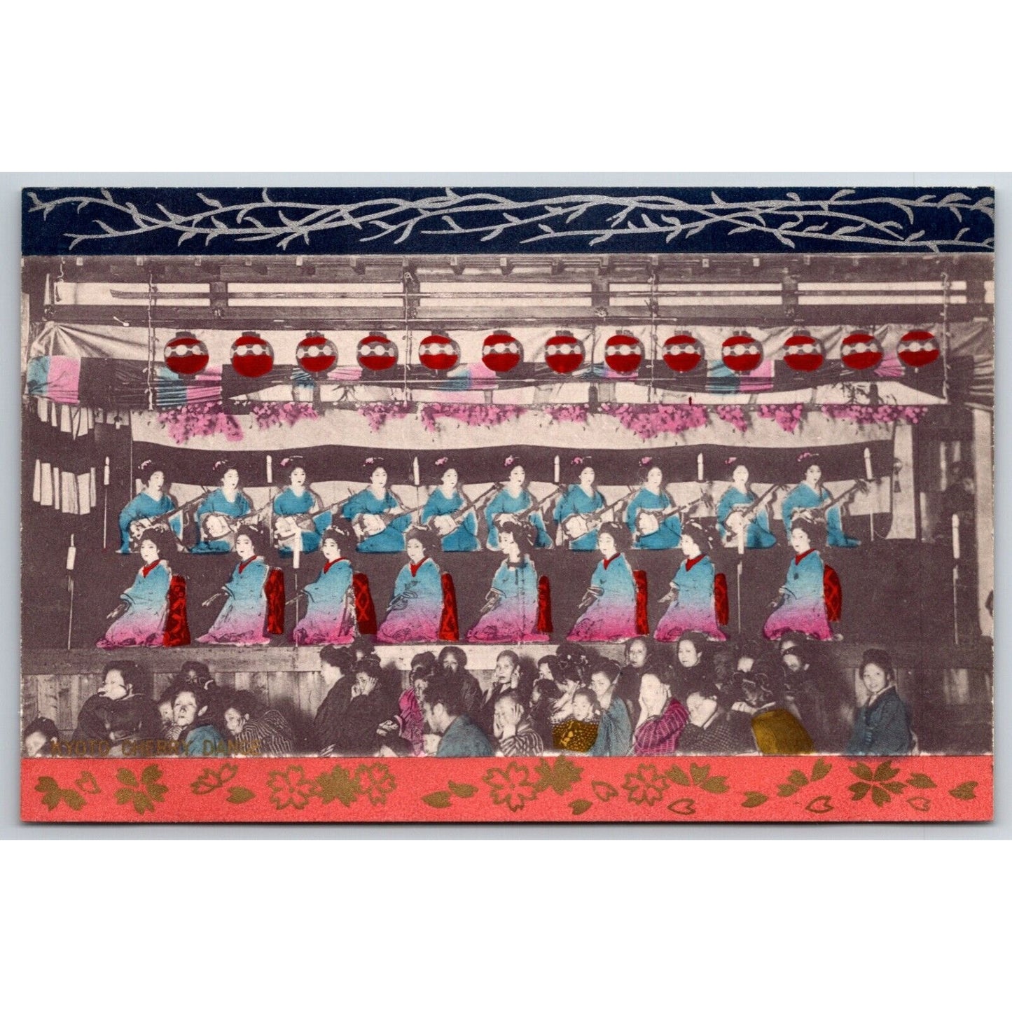 Kyoko Cherry Dance Japanese Postcard Tinted & Gilt Accents RPPC* VGC c1901-07