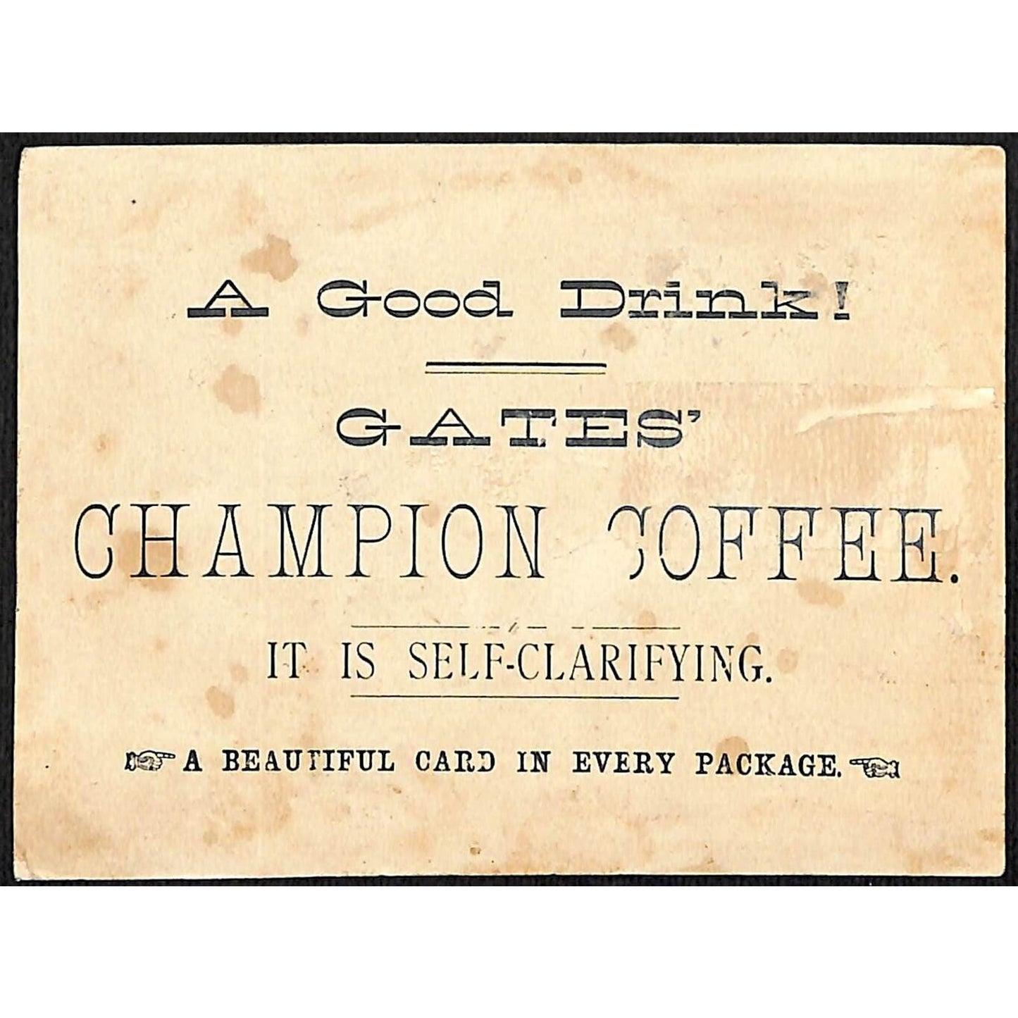 Gates' Champion Coffee Victorian Trade Card Boy & Girl Feed Chickens