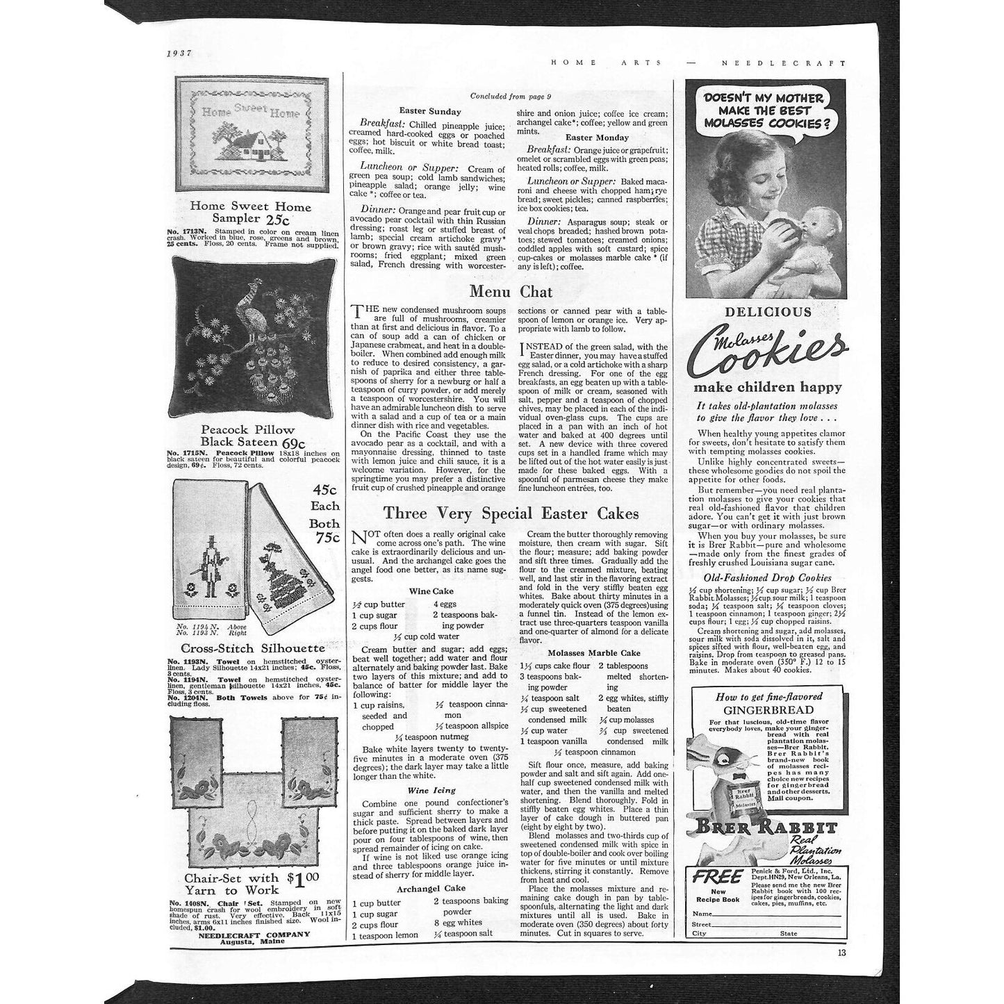 Home Arts Needlecraft Magazine March 1937 33pp Tons of Ads Good Condition