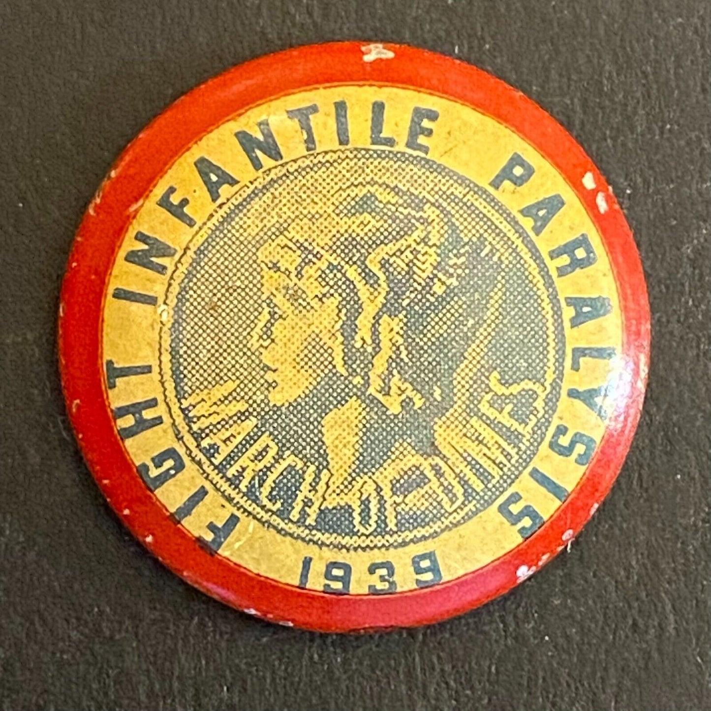 March of Dimes "Fight Infantile Paralysis 1939" Litho Steel Pinback 3/4" No Pin