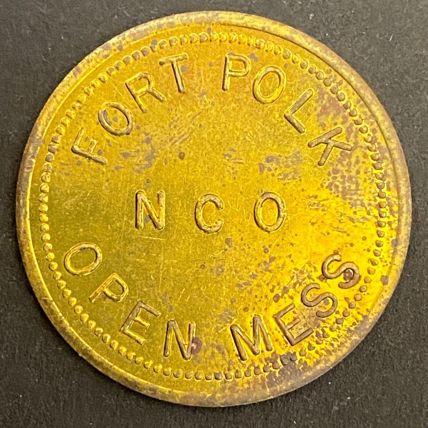 Fort Polk NCO Open Mess G/F 25¢ in Trade Token Brass Louisiana 28mm (#7)