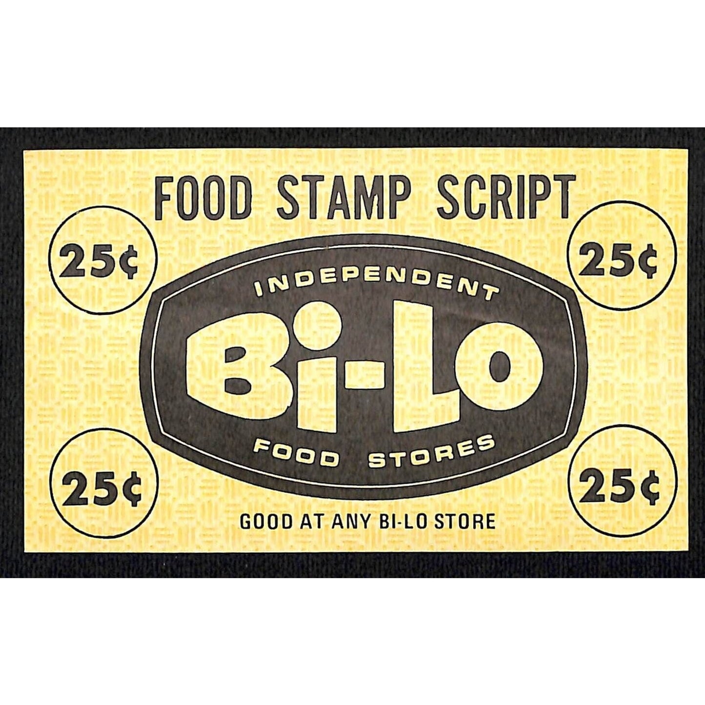 Bi-Lo Food Stores 25c "Food Stamp Script" Coupon c1965-75 VGC
