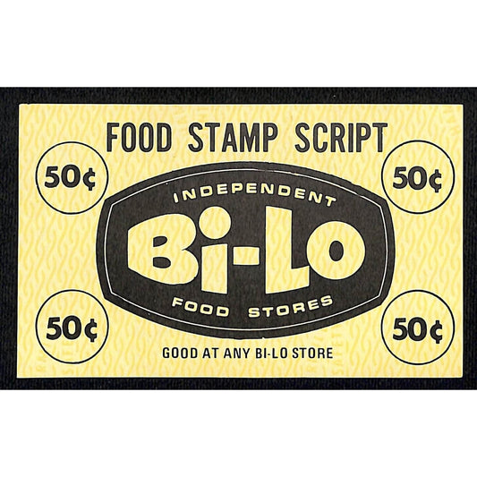 Bi-Lo Food Stores 50c "Food Stamp Script" Coupon c1965-75 VGC