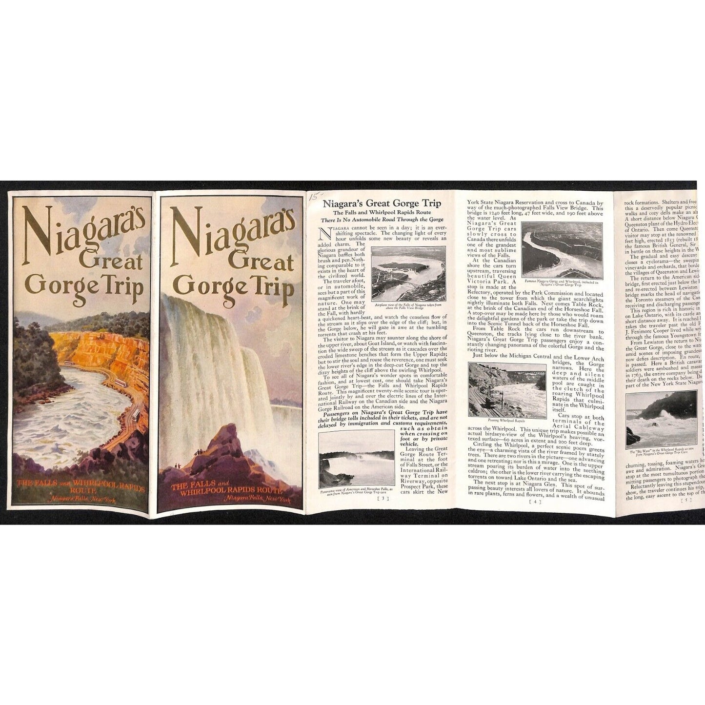 "Niagara's Great Gorge Trip" 1928 The Falls & Whirlpool Rapids "No Autos" Map