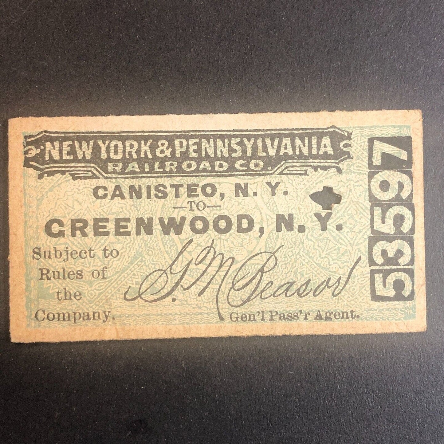 New York & Pennsylvania Railroad July 23 1917 Greenwood, NY Ticket #53597