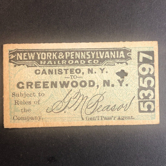 New York & Pennsylvania Railroad July 23 1917 Greenwood, NY Ticket #53597
