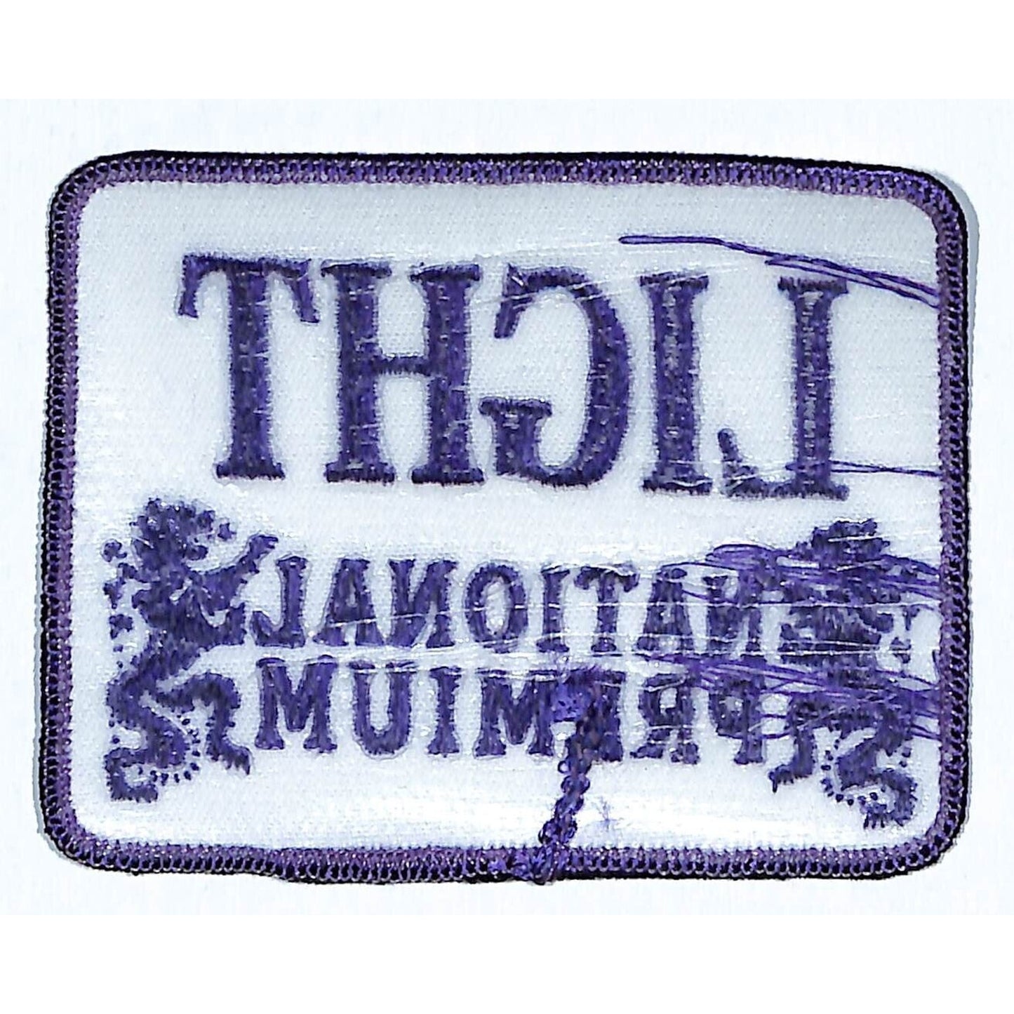 Light National Premium Beer Patch Emb. Vintage Purple Thread 3"x4 3/4" c1970's