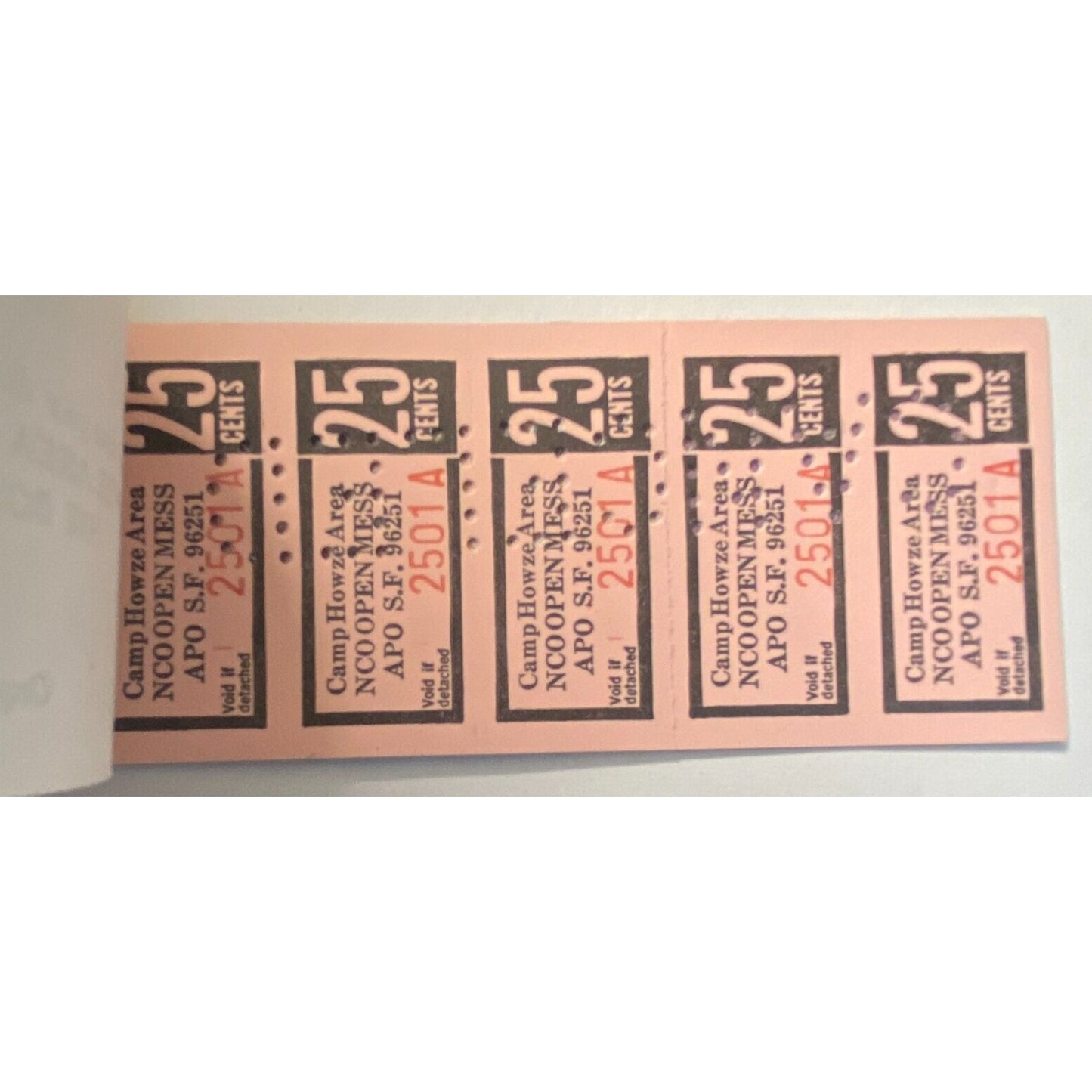 Korea Camp Howze Area NCO Open Mess Partial $5.00 Coupon Booklet #2501 VGC