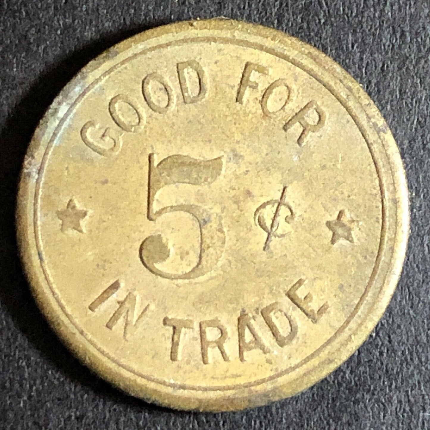 G/F 5c Charles Dunlap Cigars C.S.D. c1920's Brass Trade Token 21mm - Woodland CA