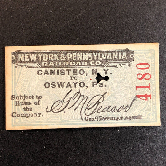 New York & Pennsylvania Railroad July 4 1917 Oswayo Ticket #4180 Scarce