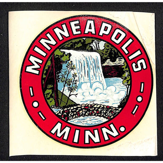 Minneapolis Minn. Waterfall 3 5/8" Water Transfer Decal Travel Souvenir c1950's