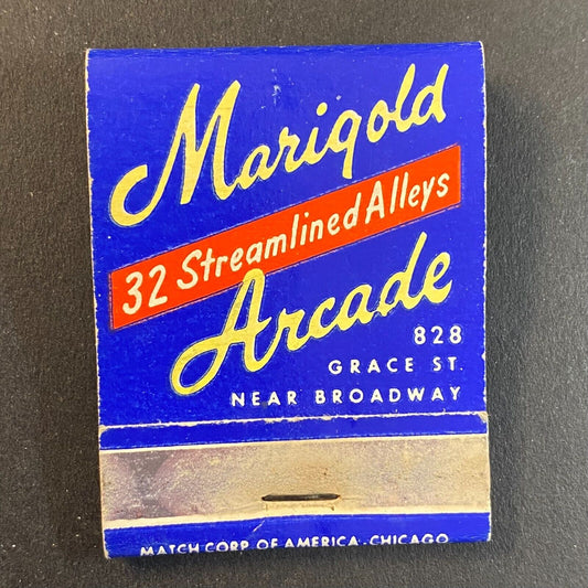 Marigold Arcade Bowling Grace Street Chicago c1950's Full Matchbook VGC