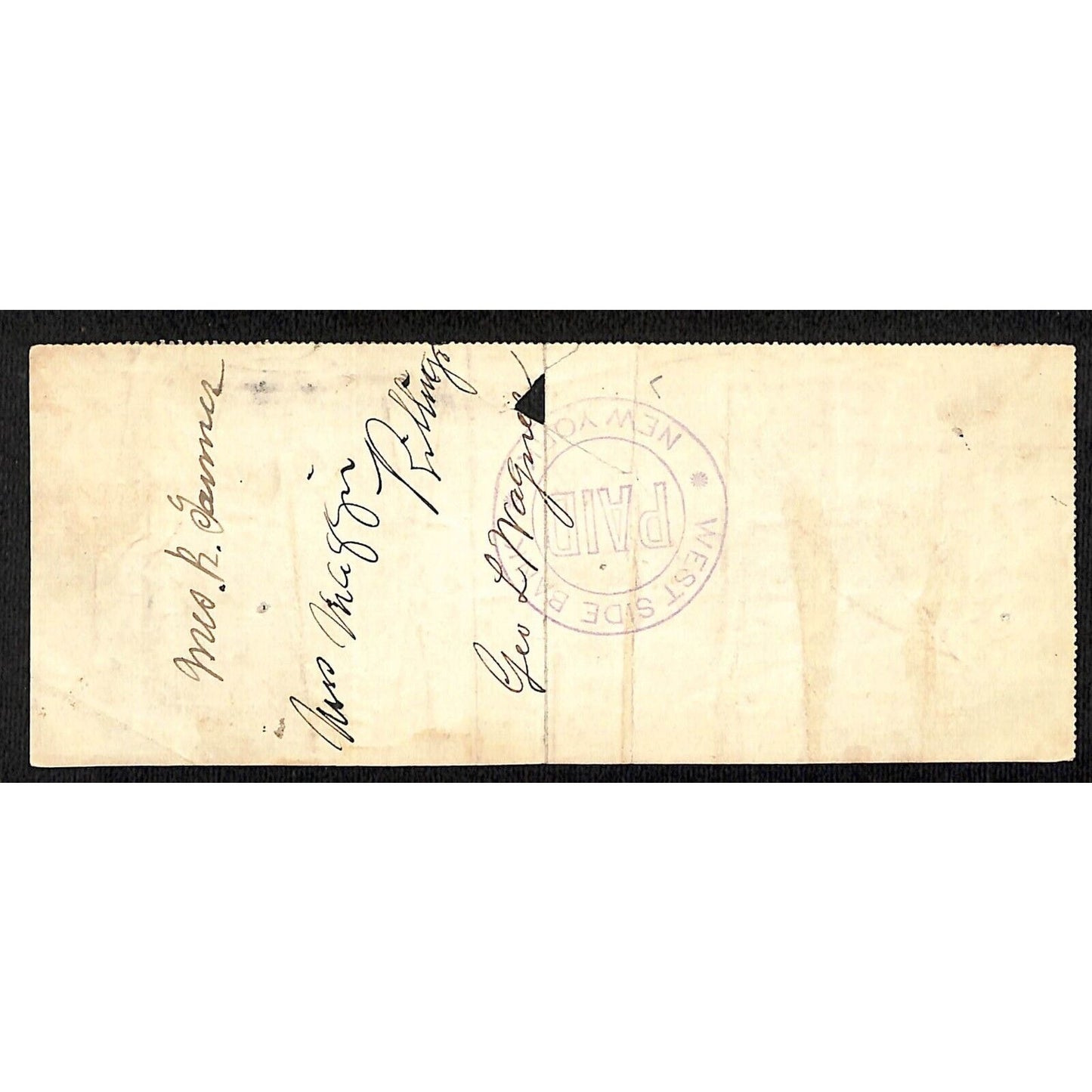 1900 Wells Fargo & Co Bank 63 Broadway NYC Check #92 w/ Rev Stamp Mrs. R Farmer?