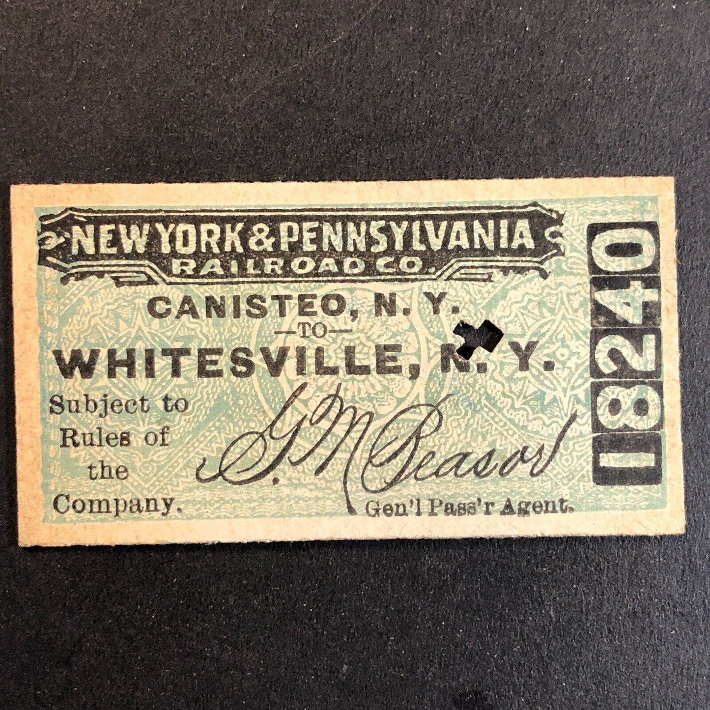 New York & Pennsylvania Railroad July 10 1917 Whitesville, NY Ticket #18240