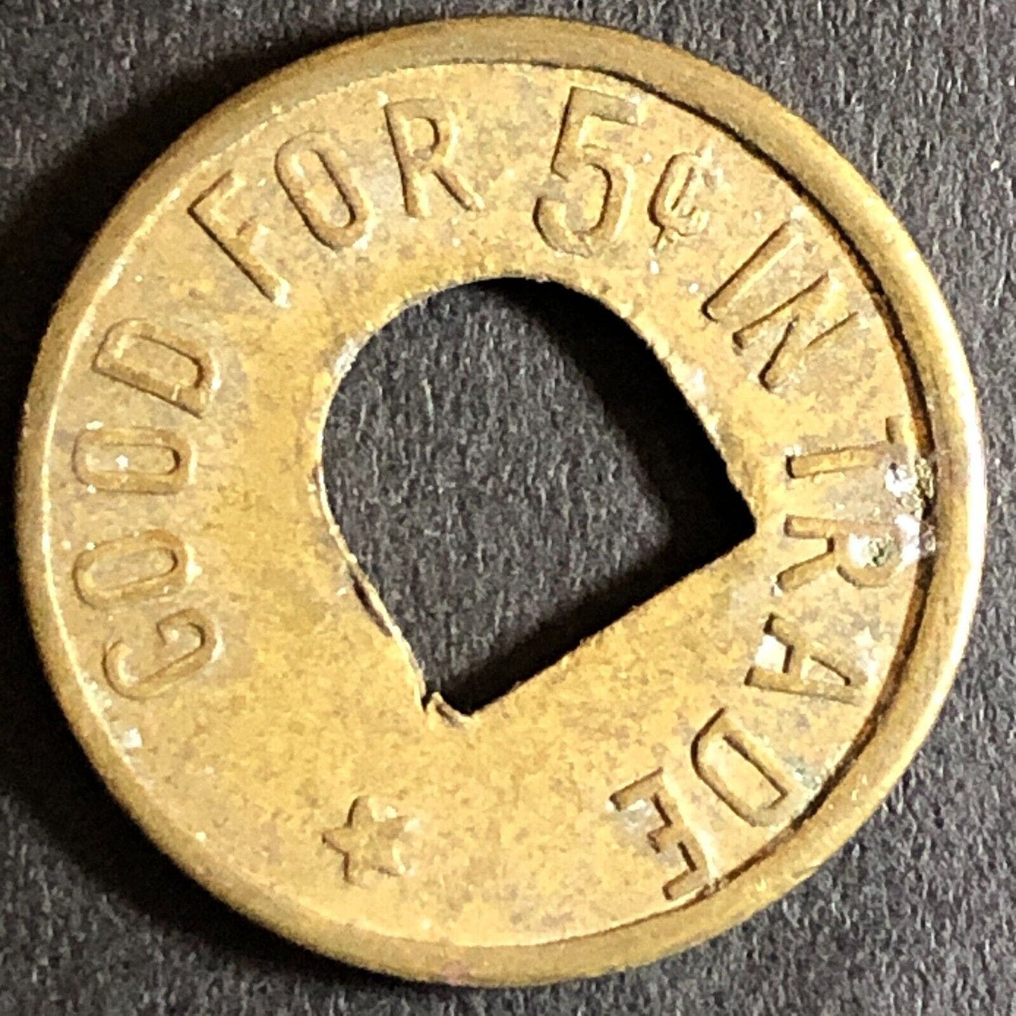 Geo. Dugan Woodland (CA Cigars Billiards) Brass G/F 5c Trade Token c1920s 21mm