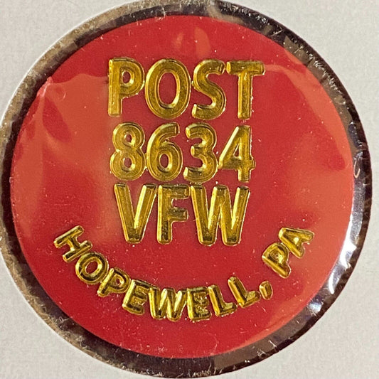 Hopewell, PA V.F.W. 8634 c1970's-80's Plastic "Good For One Can Soda" Token