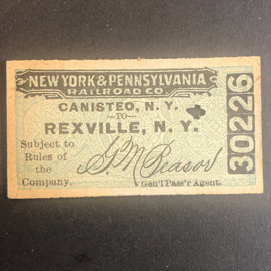 New York & Pennsylvania Railroad July 13 1917 Rexville, NY Ticket #30226