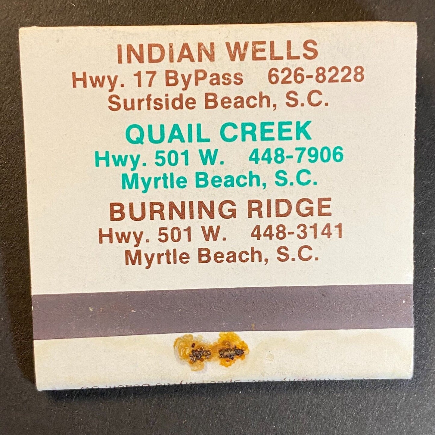 Indian Wells / Quail Creek / Burning Ridge SC Golf Full Matchbook c1974-80's (#2