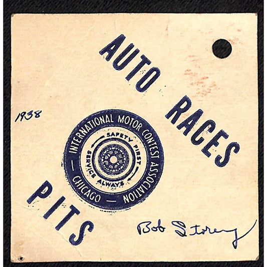 c1938 International Motor Contest Association Chicago Auto Races Pit Pass Scarce