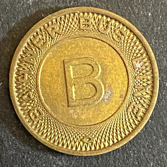 Bahner Bus Line (Williston ND) G/F One Fare Transit Token "B" c1953 - 16mm