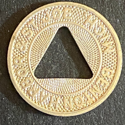 Benton Harbor & St. Joe Mich. G/F One Fare Transit Token 16mm Triangle (#1)