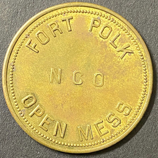Fort Polk NCO Open Mess G/F $1 in Trade Token Brass Louisiana 35mm (#1)
