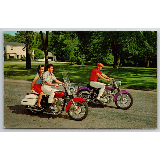 Harley Davidson Dealer Postcard 1963 Sportster H Solo & Double Riders VGC Scarce