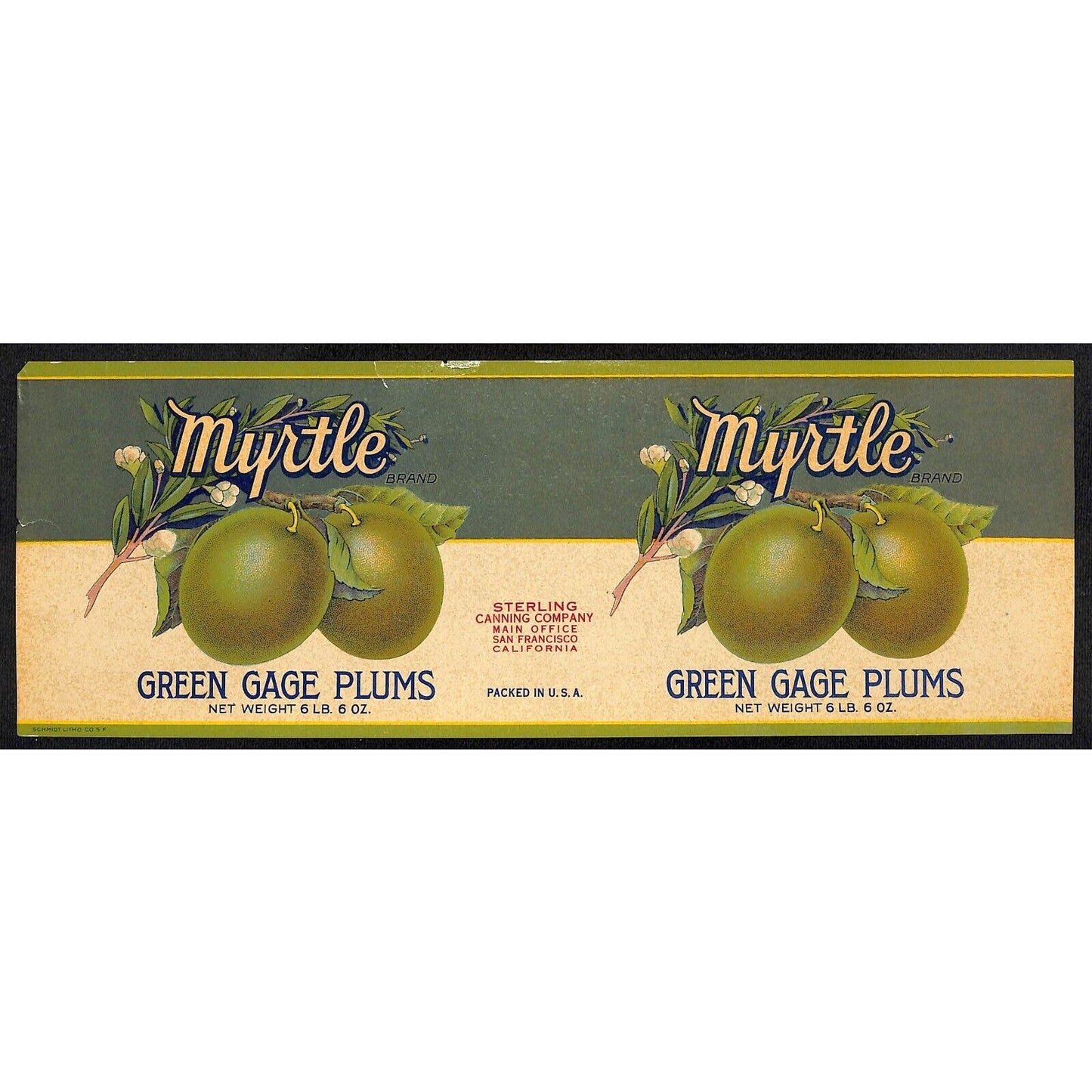 Green Gage Apples Myrtle Brand Sterling Canning Co. Paper Can Label - c1930's