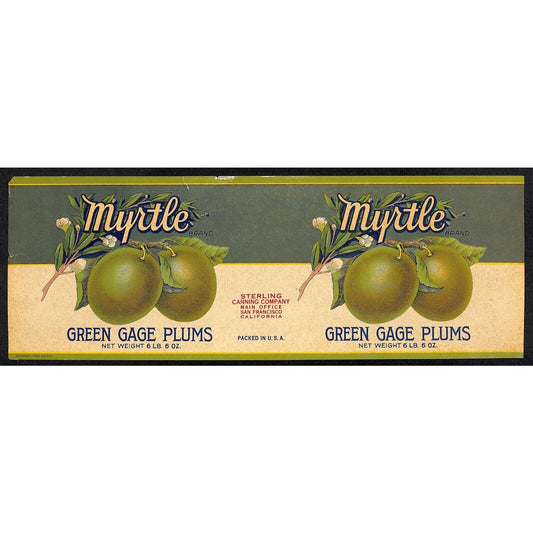 Green Gage Apples Myrtle Brand Sterling Canning Co. Paper Can Label - c1930's