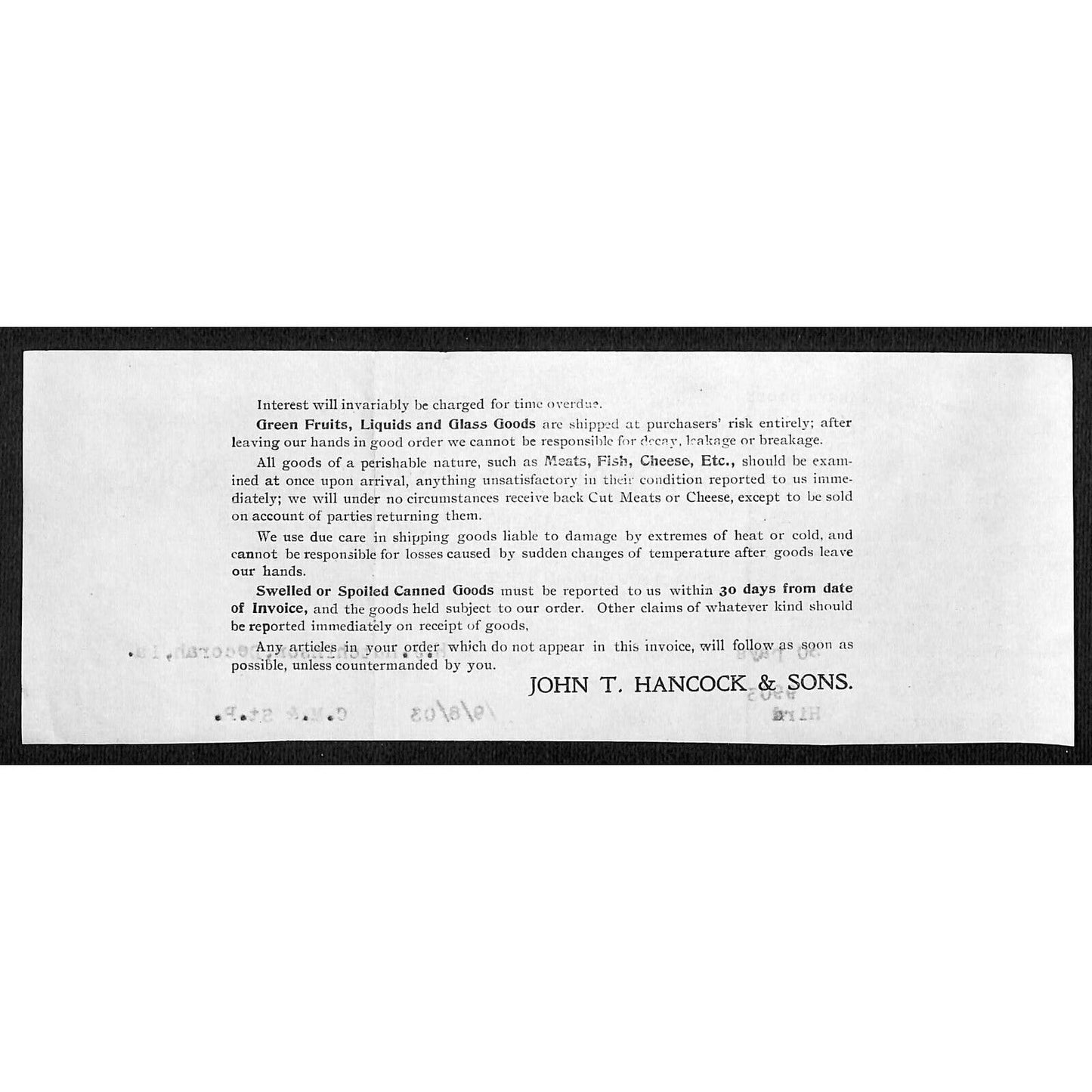 John T Hancock & Sons Dubuque Grocers - Hutchinson Decorah* 1903 Cut Billhead